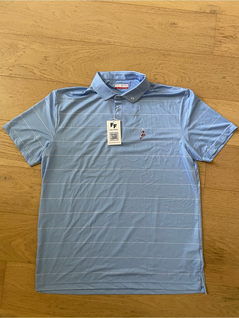 NWT Fore Fathers Golf Polo Light Blue Stripe Performance Polo